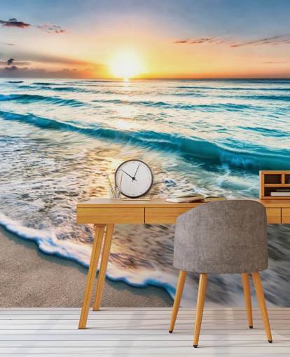 tilpasselig strandtapet vægmaleri kaldet Cancun Beach Sunrise, Mexico til kontorer eller badeværelser