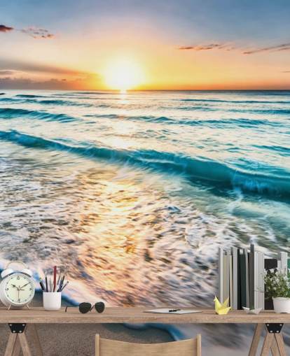 papier peint mural de plage personnalisable appelé Cancun Beach Sunrise, Mexique pour les bureaux ou les salles de bain