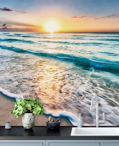 personalisierbare Strandtapete namens Cancun Beach Sunrise, Mexiko, für Büros oder Badezimmer