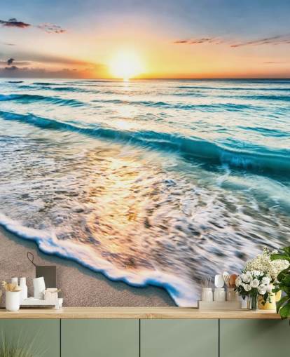 personalisierbare Strandtapete namens Cancun Beach Sunrise, Mexiko, für Büros oder Badezimmer