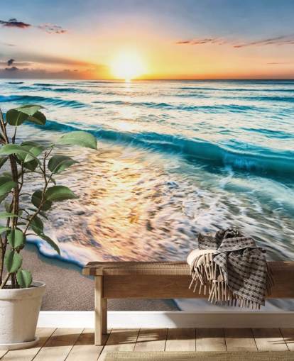 papier peint mural de plage personnalisable appelé Cancun Beach Sunrise, Mexique pour les bureaux ou les salles de bain