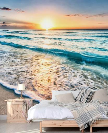 aanpasbare strandbehangmuurschildering genaamd Cancun Beach Sunrise, Mexico voor kantoren of badkamers aanpasbare strandbehangmuurschildering genaamd Cancun Beach Sunrise, Mexico voor kantoren of badkamers
