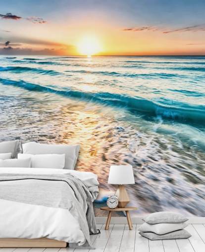 tilpasselig strandtapet vægmaleri kaldet Cancun Beach Sunrise, Mexico til kontorer eller badeværelser