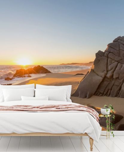 Steinete strand med en vakker solnedgang tapet