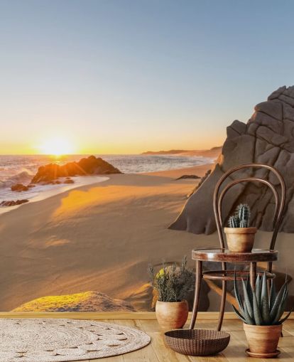 Rocky Beach with a Beautiful Sunset Wallpaper