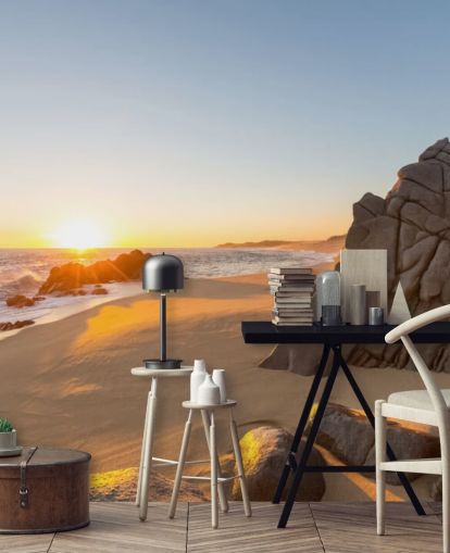 Fondo de pantalla de playa rocosa con un hermoso atardecer Fondo de pantalla de playa rocosa con un hermoso atardecer