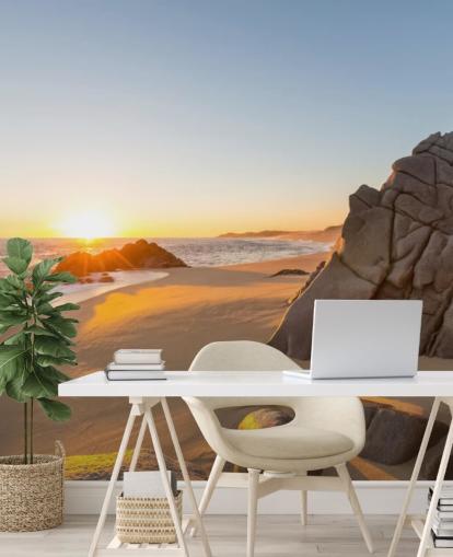 Rocky Beach with a Beautiful Sunset Wallpaper Rocky Beach with a Beautiful Sunset Wallpaper