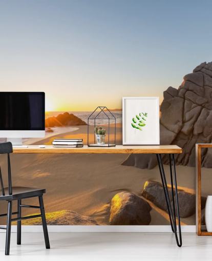 Rocky Beach with a Beautiful Sunset Wallpaper Rocky Beach with a Beautiful Sunset Wallpaper