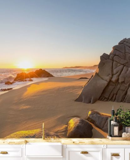 Rocky Beach with a Beautiful Sunset Wallpaper Rocky Beach with a Beautiful Sunset Wallpaper