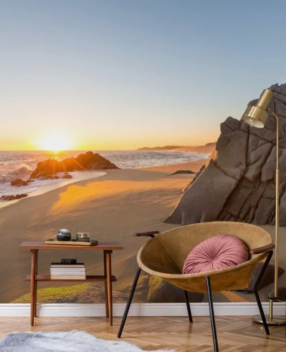 Rocky Beach with a Beautiful Sunset Wallpaper