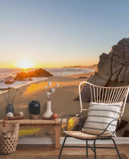 Rocky Beach with a Beautiful Sunset Wallpaper