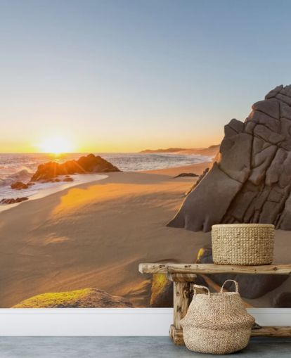 Fondo de pantalla de playa rocosa con un hermoso atardecer Fondo de pantalla de playa rocosa con un hermoso atardecer