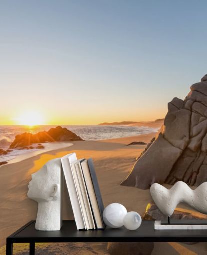 Rocky Beach met een prachtig zonsondergang behang