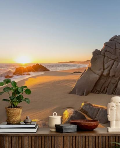 Rocky Beach with a Beautiful Sunset Wallpaper