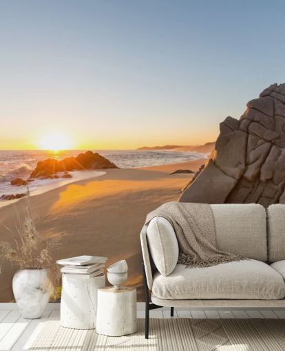 Rocky Beach with a Beautiful Sunset Wallpaper