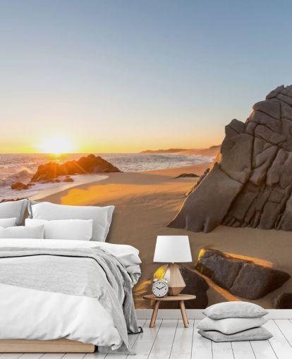 Fondo de pantalla de playa rocosa con un hermoso atardecer Fondo de pantalla de playa rocosa con un hermoso atardecer