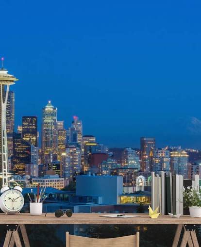 Horizonte de Seattle y Monte Rainier Seattle Skyline and Mount Rainier Wallpaper 