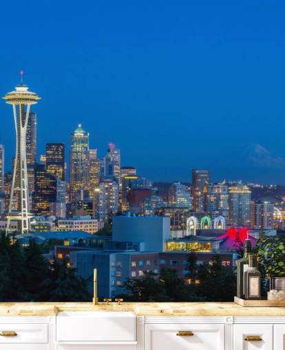 Horizonte de Seattle y Monte Rainier Seattle Skyline and Mount Rainier Wallpaper 