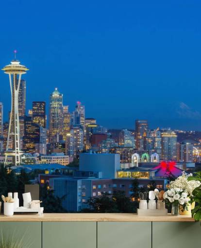 Horizonte de Seattle y Monte Rainier Seattle Skyline and Mount Rainier Wallpaper 