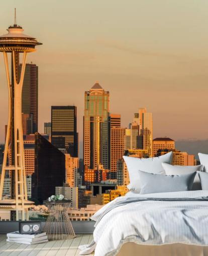 Seattle in het avondbehang