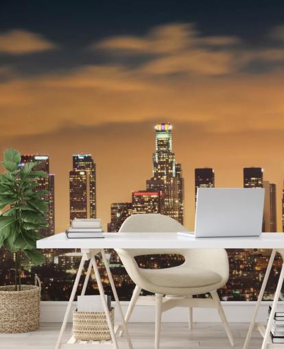 Los Angeles Skyline Solnedgang Los Angeles Skyline Sunset Wallpaper 