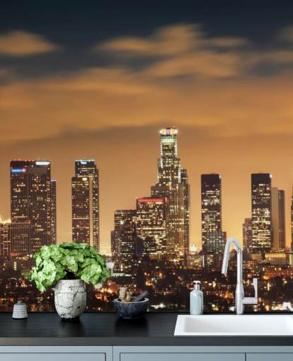 Sonnenuntergang über Los Angeles Skyline Los Angeles Skyline Sunset Wallpaper 