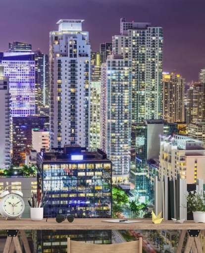 Paisaje urbano de Miami en la noche Miami Cityscape Wallpaper 