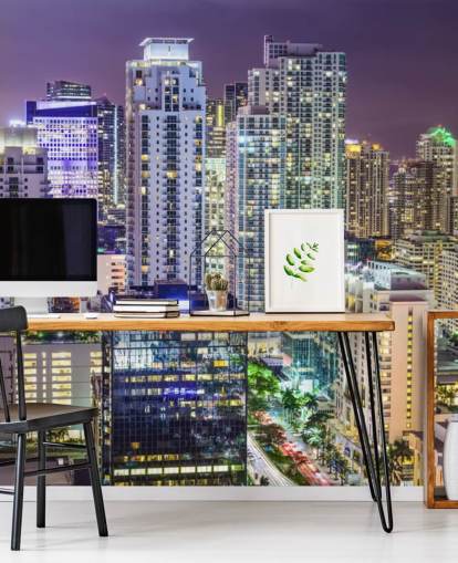 Paisagem urbana de Miami à noite Miami Cityscape Wallpaper 
