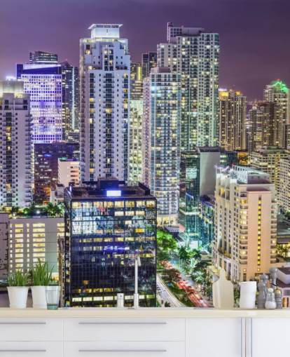 Miamin kaupunkikuva yöllä Miami Cityscape Wallpaper 