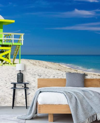 Green Lifeguard Hut on Beach Wallpaper