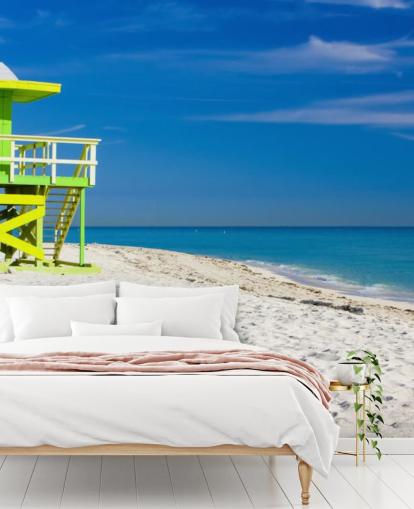 Green Lifeguard Hut on Beach Wallpaper