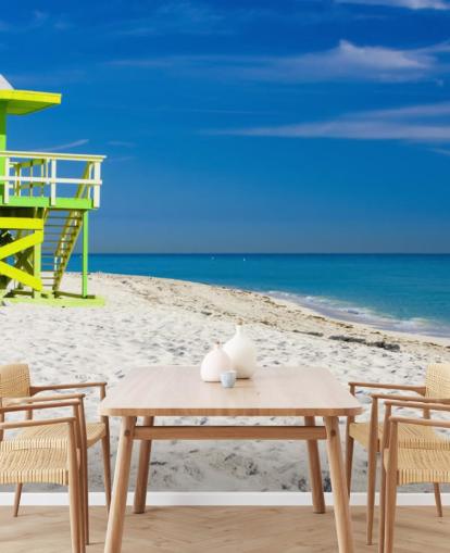 Green Lifeguard Hut on Beach Wallpaper