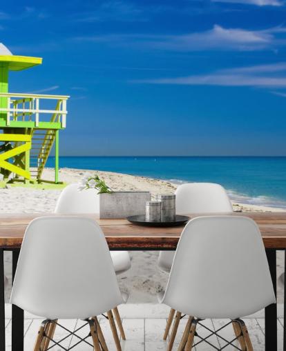 Green Lifeguard Hut on Beach Wallpaper Green Lifeguard Hut on Beach Wallpaper