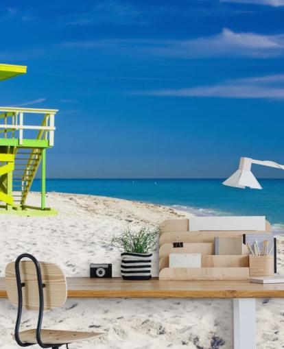 Green Lifeguard Hut on Beach Wallpaper Green Lifeguard Hut on Beach Wallpaper