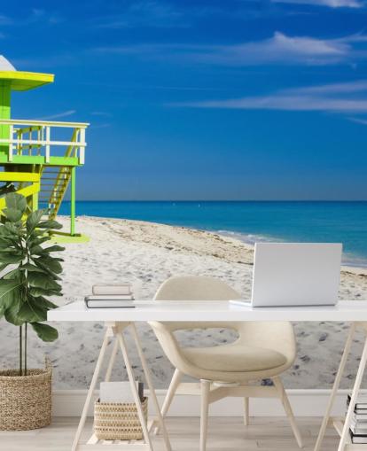 Green Lifeguard Hut on Beach Wallpaper Green Lifeguard Hut on Beach Wallpaper