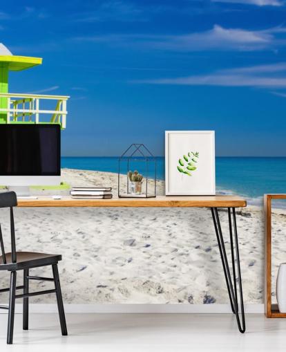 Green Lifeguard Hut on Beach Wallpaper
