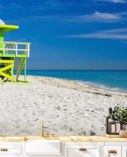 Green Lifeguard Hut on Beach Wallpaper