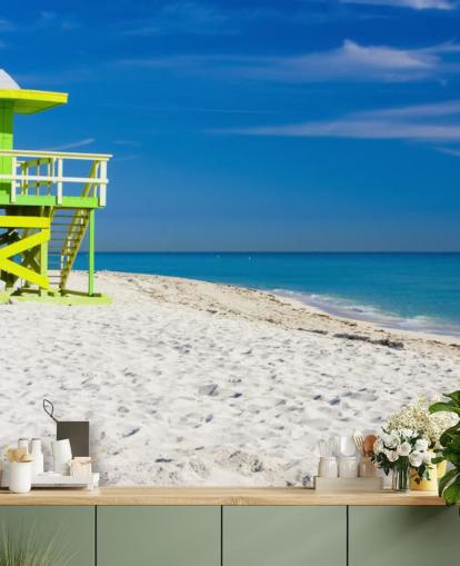 Green Lifeguard Hut on Beach Wallpaper