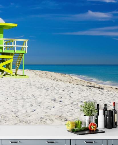 Green Lifeguard Hut on Beach Wallpaper