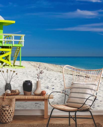Green Lifeguard Hut on Beach Wallpaper