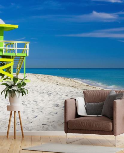 Green Lifeguard Hut on Beach Wallpaper