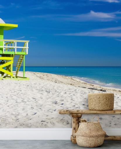 Green Lifeguard Hut on Beach Wallpaper