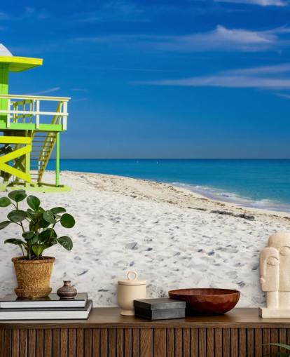 Green Lifeguard Hut on Beach Wallpaper