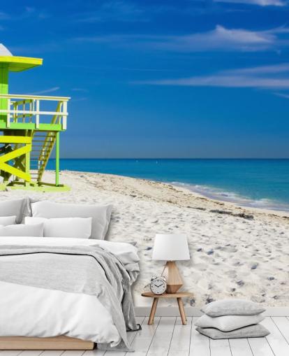 Green Lifeguard Hut on Beach Wallpaper