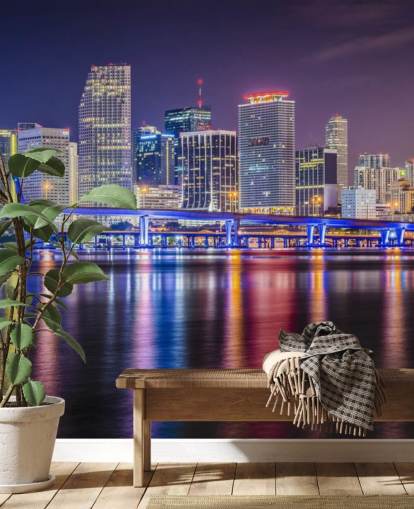 Miami colorata di notte Colourful Miami at Night Wallpaper 