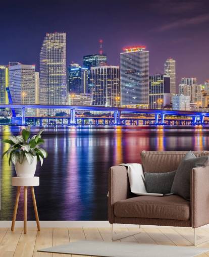 Miami colorata di notte Colourful Miami at Night Wallpaper Miami colorata di notte Colourful Miami at Night Wallpaper
