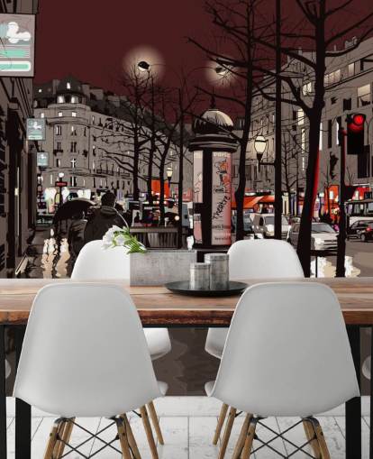 Paris i regnet väggmålning