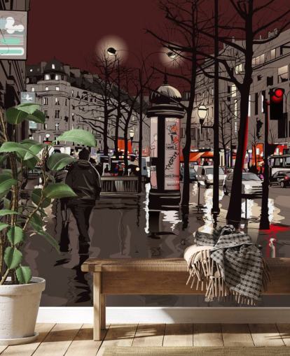 Papier Peint Fresque Paris sous la pluie