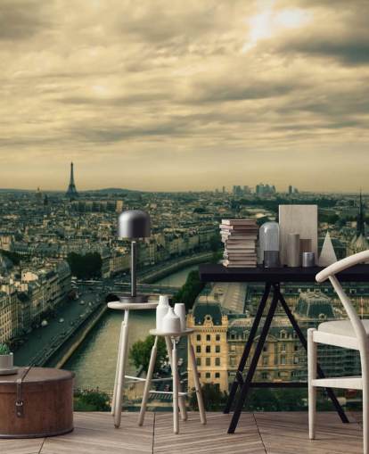 Skyline van Parijs van Notre Dame Wallpaper