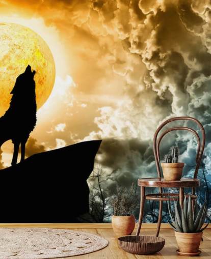 Heulender Wolf bei Sonnenuntergang Wallpaper